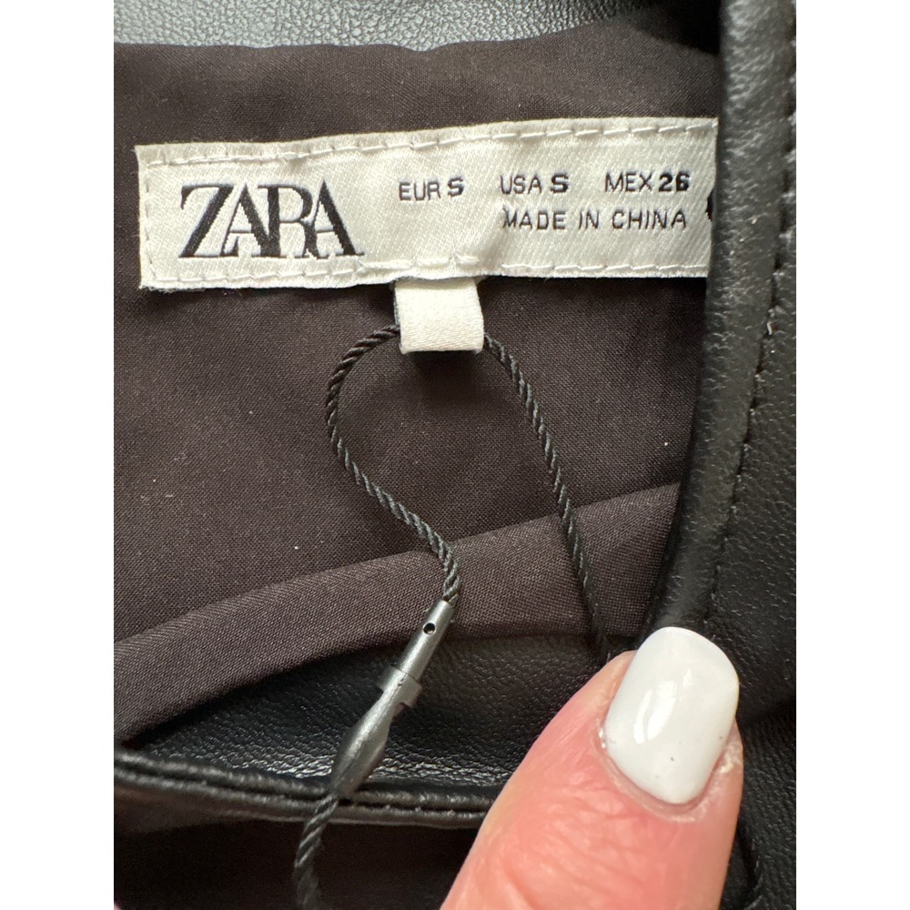 ZARA Black Faux Leather Sleeveless Midi Dress Size S New with‎ Tags - Picture 4 of 7
